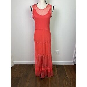 Guess Women's Poppy Color Sleeveless Lace Tiered Maxi Dress Sheer